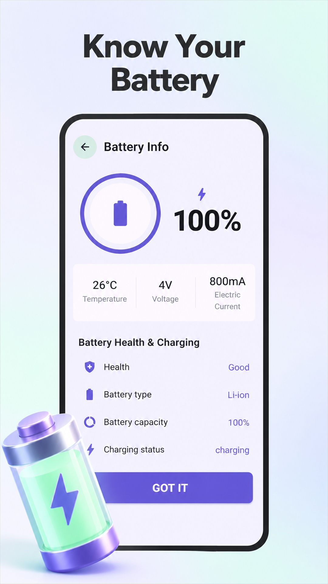 Clean Breeze battery information screenshot