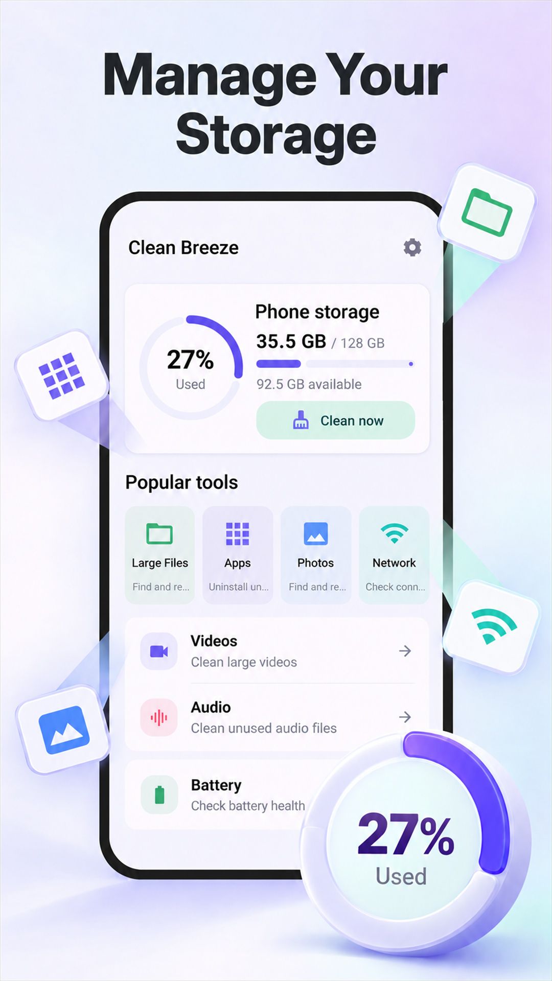 Clean Breeze storage dashboard screenshot